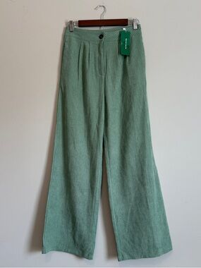 Wide Leg Trouser Pants Women M 6 Textured Ribbed Cords Retro Festival Boho Green